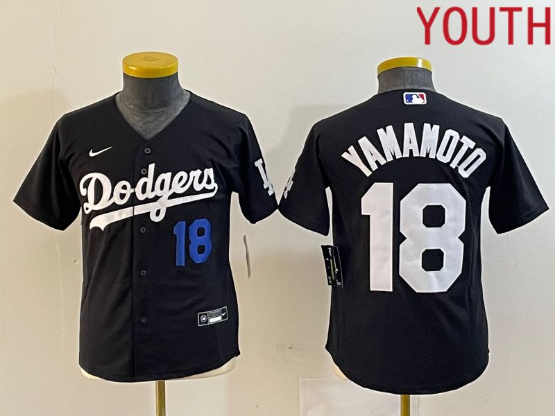 Youth Los Angeles Dodgers #18 Yamamoto Black Nike Game MLB Jersey style 3